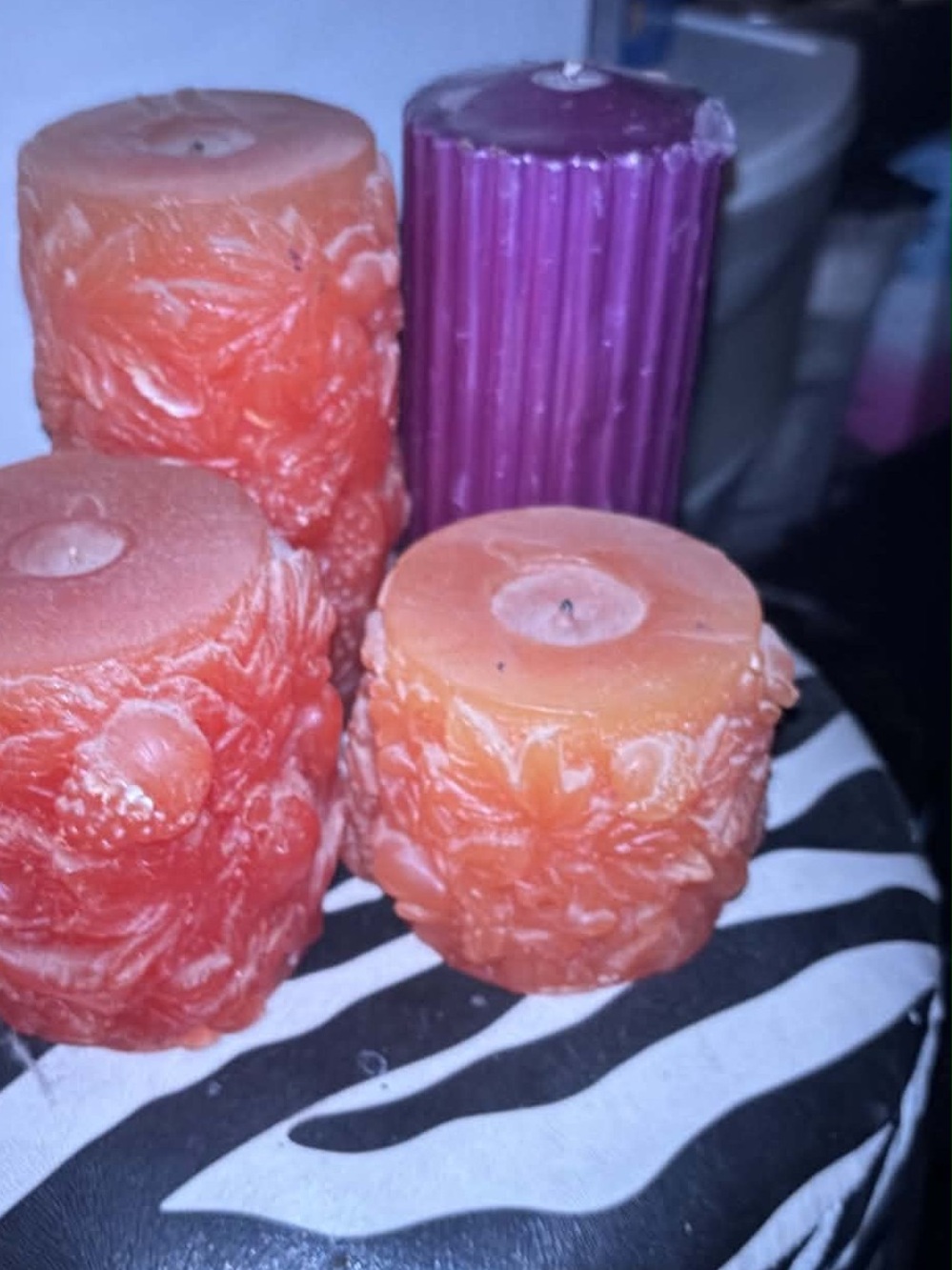Orange and Purple Decorative Carved Pillar Candles - Home Accents